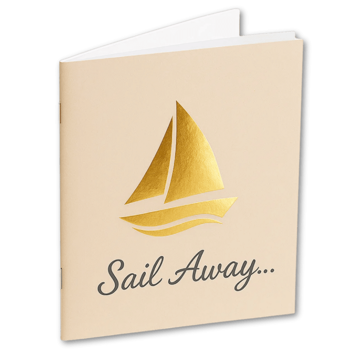 Booklet cover with gold foil sailboat